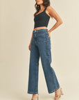 Dark Denim Wash Patch Pocket Wide Leg