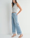 Light Denim Cuffed Palazzo