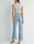 Light Denim Cuffed Palazzo