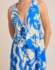 Cream Blue Tropical Dress