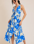 Cream Blue Tropical Dress