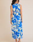 Cream Blue Tropical Dress