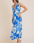 Cream Blue Tropical Dress