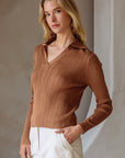 Brown Ribbed Pauline Top
