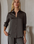 Dark Olive Harper Satin Blouse