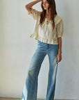 Natural Fablewood Embroidered Collar Top