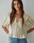 Natural Fablewood Embroidered Collar Top