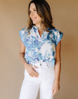 Blue Melanie Front Closure Blouse