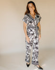 Black and White Tropical Motif Jumpsuit