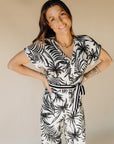 Black and White Tropical Motif Jumpsuit