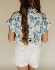 Emerson Everblooming Placket Shirred Sleeve Band Top