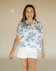 Emerson Everblooming Placket Shirred Sleeve Band Top