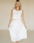 Off White Eyelet Midi Skirt