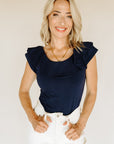 Navy Ruffle Julia Top