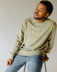 Green Embroidered Floral Crew