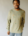 Green Embroidered Floral Crew