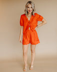 Red Leave It Embroidered Shorts