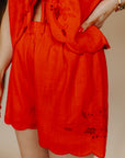 Red Leave It Embroidered Shorts