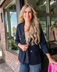 Navy Ocean Button Blazer