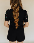 Black Floral Embroidery Bae Shorts