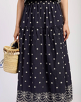 Navy Embroidered Nara Maxi Skirt