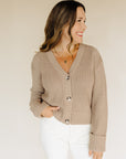 Warm Taupe V Neck Cardigan