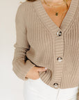 Warm Taupe V Neck Cardigan