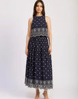 Navy Embroidered Nara Maxi Skirt