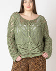Sage Crochet Cropped Boatneck Sweater