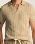 Beige & Cornsilk Cotton Pointelle Polo